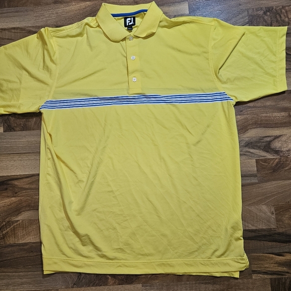 FootJoy Shirt Mens XL Bright Yellow Blue Stripe Golf Polo Performance Stretch - Picture 1 of 10